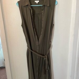 C Olive Green Sleeveless Midi Dress